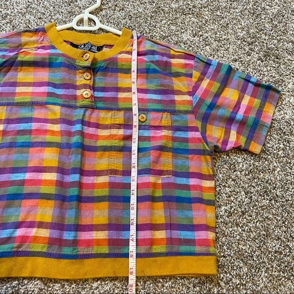 Vintage Retro Tartan Plaid Multicolored Crop Top Size Small - Picture 7 of 8